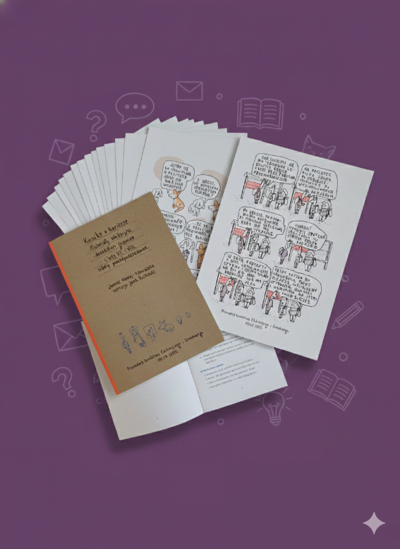 Przykładowa plansza komiksowa wykorzystywana do rozmowy o wyborach edukacyjno-zawodowych.